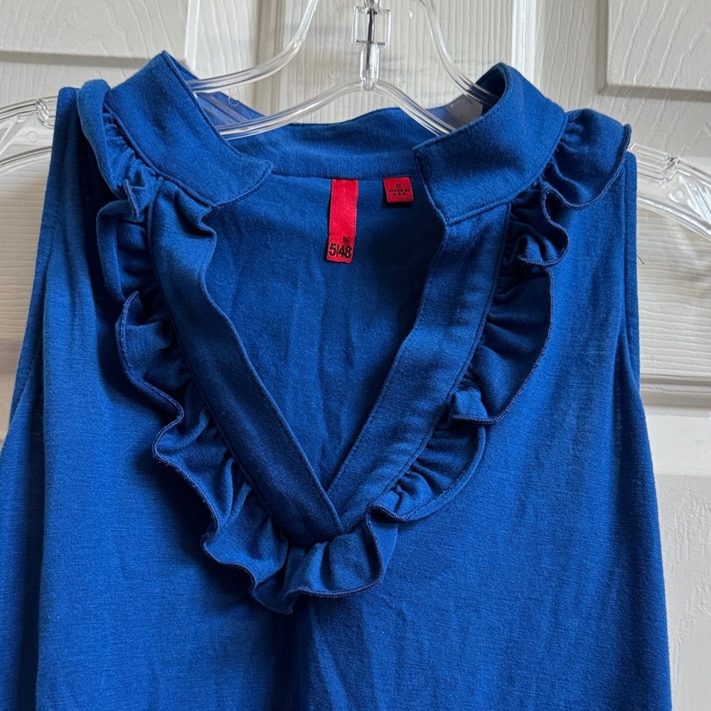 Source Unknown Navy Ruffle V-Neck Blouse - Picture 3 of 6